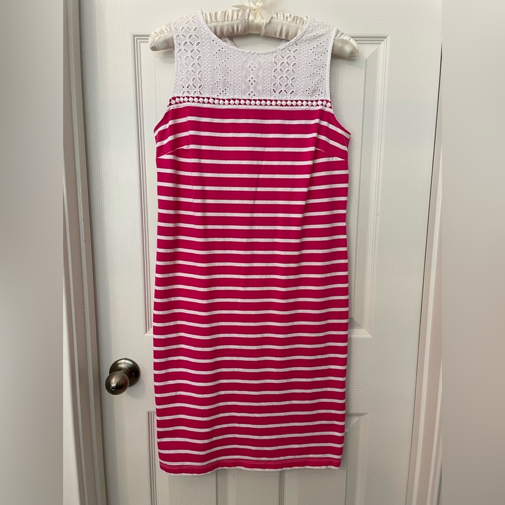Izod pink and white stripe eyelet detail tank dress size S